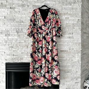 Maree pour toi Floral Faux Wrap Dress Blue Plus Size 14